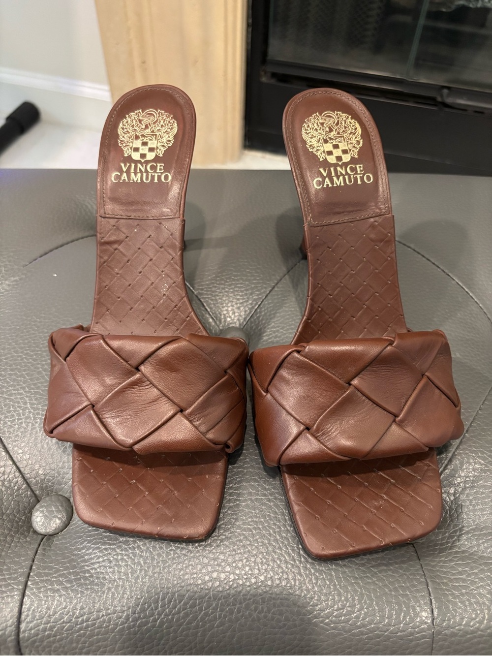 Vince Camuto Brown Braided Leather Slide